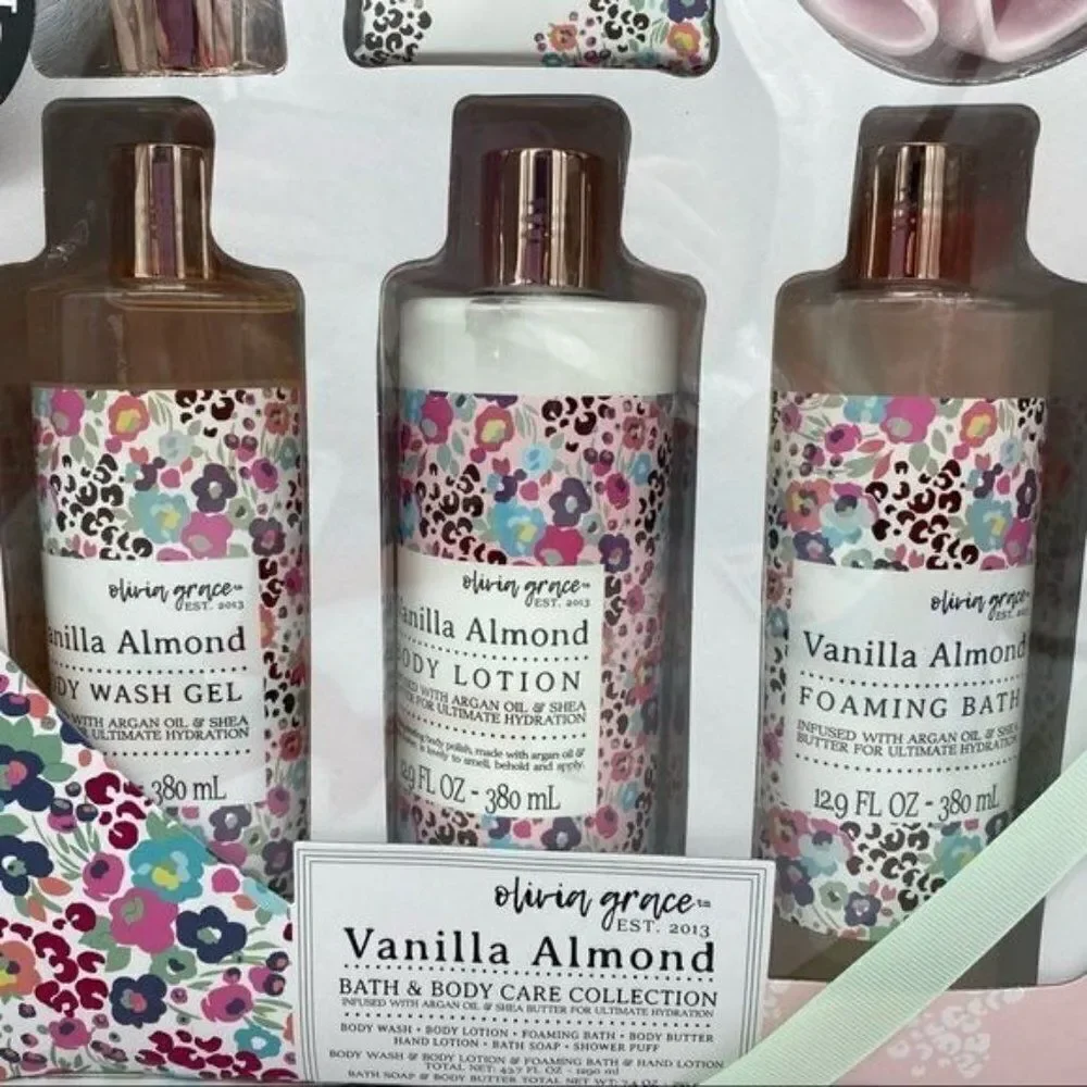 Bath and Body Gift Set Vanilla Almond Lotion Body Wash Soap New